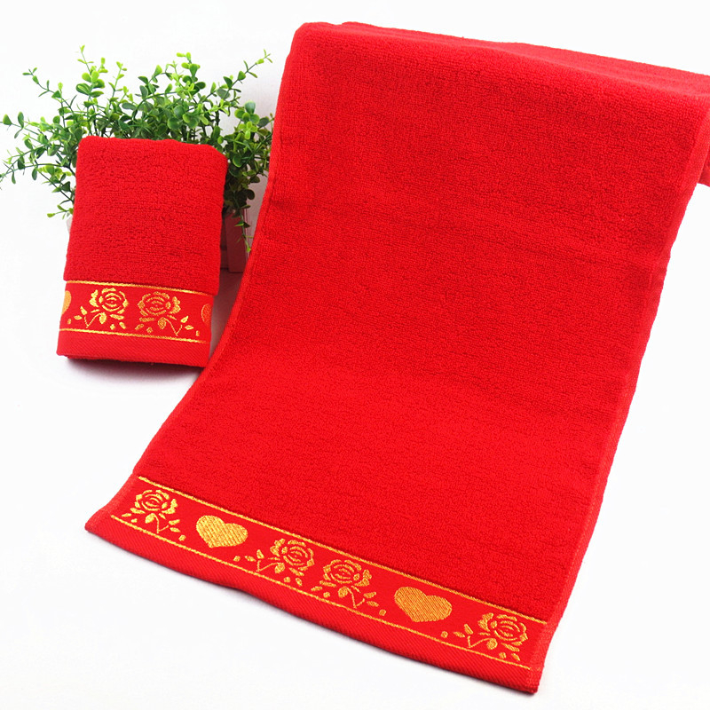 Crveni ručnik od pamuka za svadbu bez natpisa, 34×74 cm, Jacquard, 80–100 g, prilagodljiv