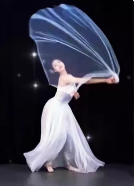 Hanfu klasický tanečný šál s sieťkou, dĺžka 4 m