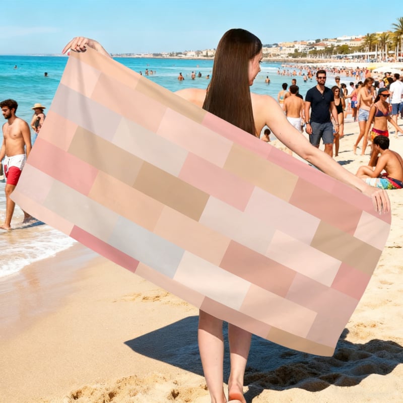 Interesting μικροϊνών πετσέτα παραλίας με αφηρημένο καρό, γρήγορο στέγνωμα, μεγάλη απορροφητική για μπάνιο και κολύμβηση