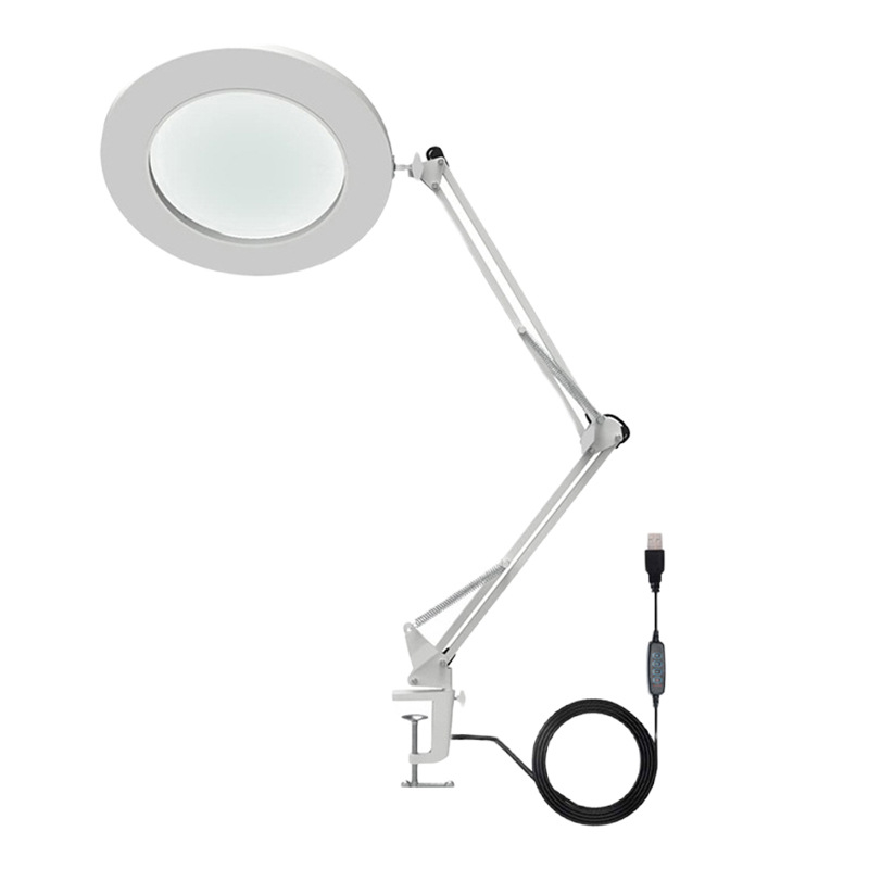 Metalna stolna LED lampa s povećalom za tetoviranje obrva, 64 LED dioda, promjer 155 mm, trobojno osvjetljenje za čitanje