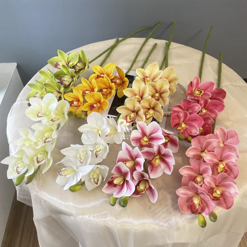 Umjetna Cymbidium orhideja, luksuzan 3D dojam, velika grana, umjetni cvijet za svadbene aranžmane i kućnu dekoraciju