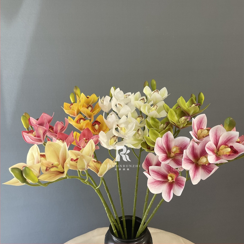 Umjetna Cymbidium orhideja, luksuzan 3D dojam, velika grana, umjetni cvijet za svadbene aranžmane i kućnu dekoraciju