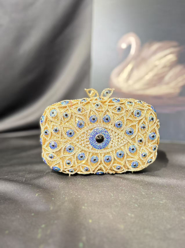 Clutch torbica s dizajnom paunovog pera i kristala, večernja ručna torba – luksuzna ženska torba
