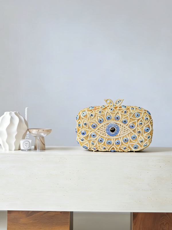 Clutch torbica s dizajnom paunovog pera i kristala, večernja ručna torba – luksuzna ženska torba