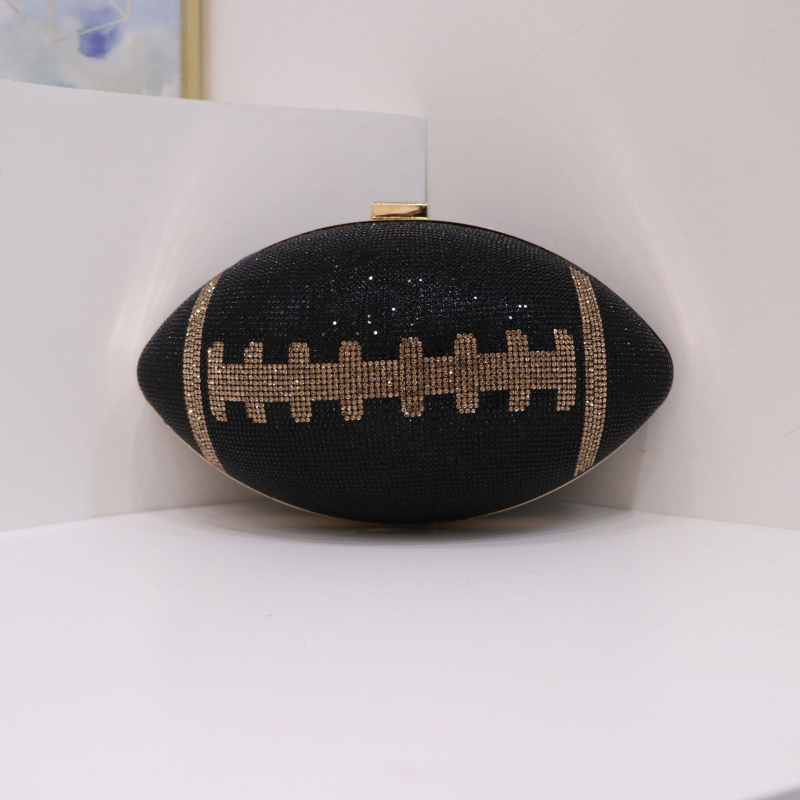 Ženska večernja clutch torbica u obliku ragbi lopte, s dijamantima, pogodna za bankete, zabave i vjenčanja