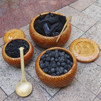 Ručna bambus zdjela za ugljen sa poklopcem, koš za ugljen i posuda, maslinovo ugljen za čaj, dodaci za retro set čaja