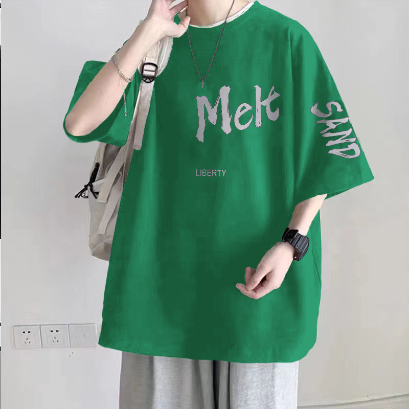 Plusz méretű 100% pamut nehéz rövid ujjú férfi póló, laza szabás, nyár, geometrikus betűk nyomatával
