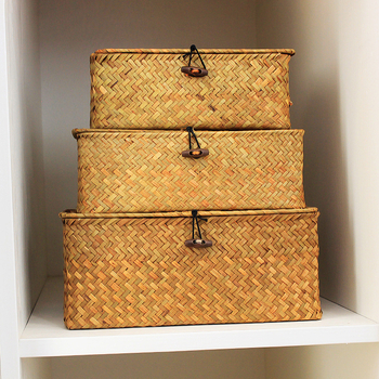 Ručni pleteni kut za pohranu u japanskom stilu s poklopcem, košara od pruća za užinu i sitnice