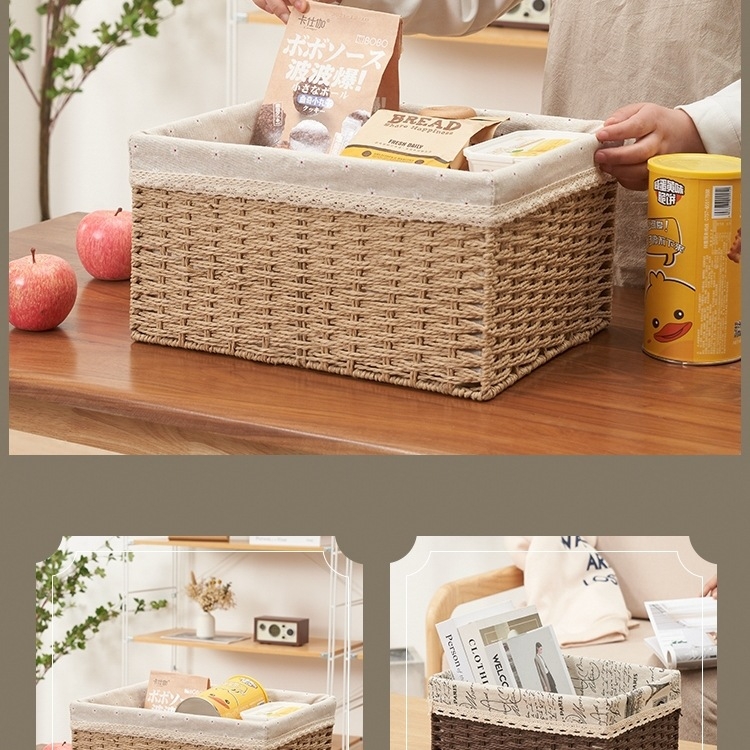 Pletene košarica za skladištenje od slame, za rublje i igračke, japanski stil, veličine: mala 30×20×15 cm; srednja 35×25×18 cm; velika 40×30×21 cm
