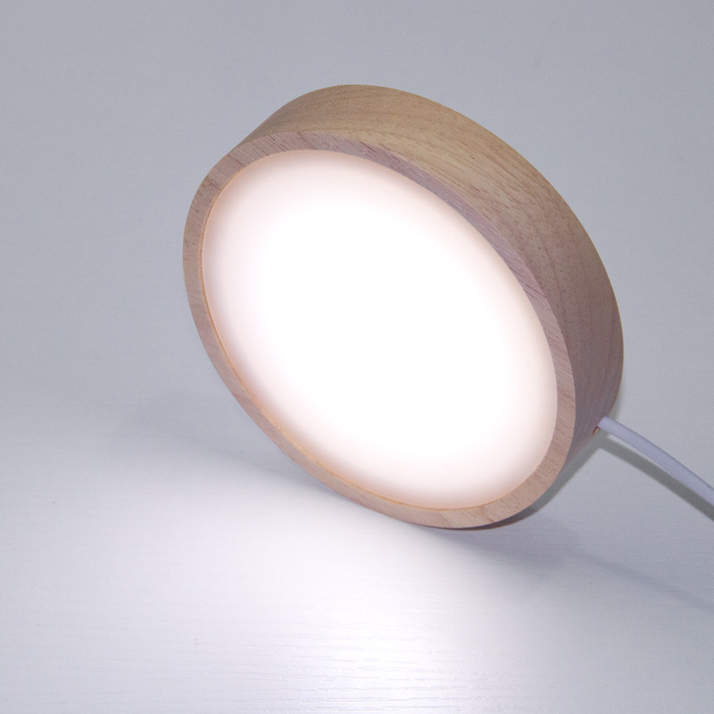 Bază circulară LED din lemn masiv pentru sticla de vin, iluminare de noapte DIY fără fir, bază de lampă din cristal pentru expunere