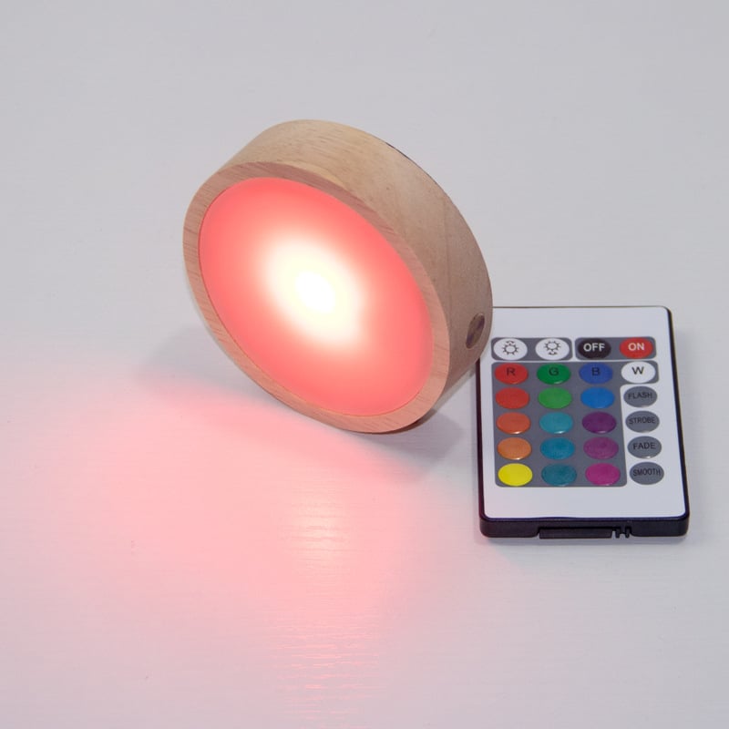 Bază circulară LED din lemn masiv pentru sticla de vin, iluminare de noapte DIY fără fir, bază de lampă din cristal pentru expunere