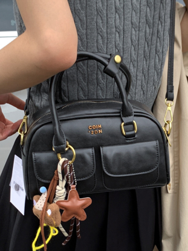 Urban minimalistička torba za rame i crossbody, PU koža, mala kvadratna torba, srednje veličine, jesen 2025, podstava od poliestera, horizontalni kvadratni oblik, zatvaranje zipom, inspirirano korejskim stilom.