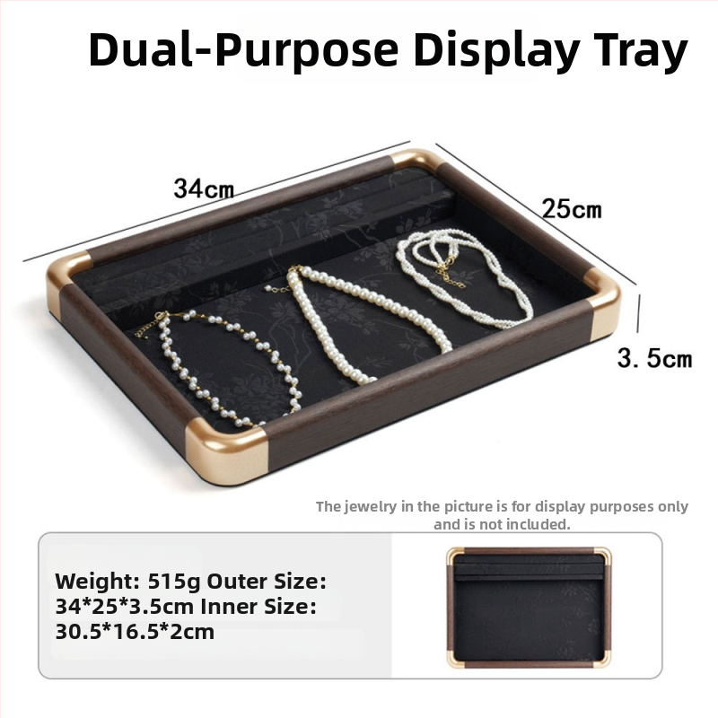 Дървесен модел дисплей тава за бижута със заоблени ъгли — организатор за колие и гривна, съхранение на камъни