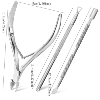 Háromrészes professzionális körömápolási készlet rozsdamentes acélból: körömcsipesz, körömvágó olló és bőrkisimelő csipesz