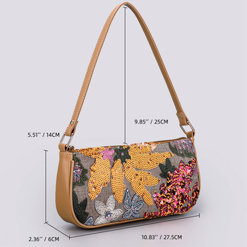 Torba za rameno sa šljokicama i vezom cvjetnog uzorka, mala kvadratna crossbody torba