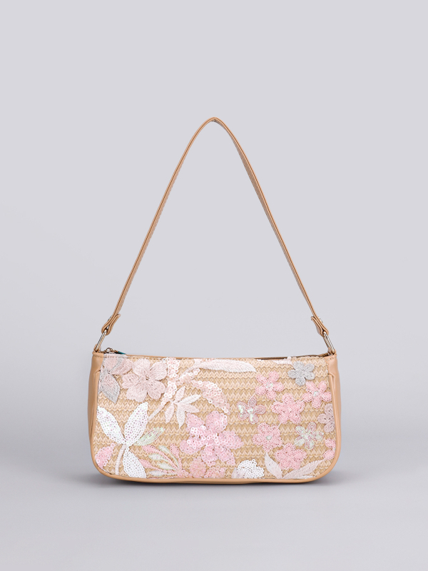 Torba za rameno sa šljokicama i vezom cvjetnog uzorka, mala kvadratna crossbody torba
