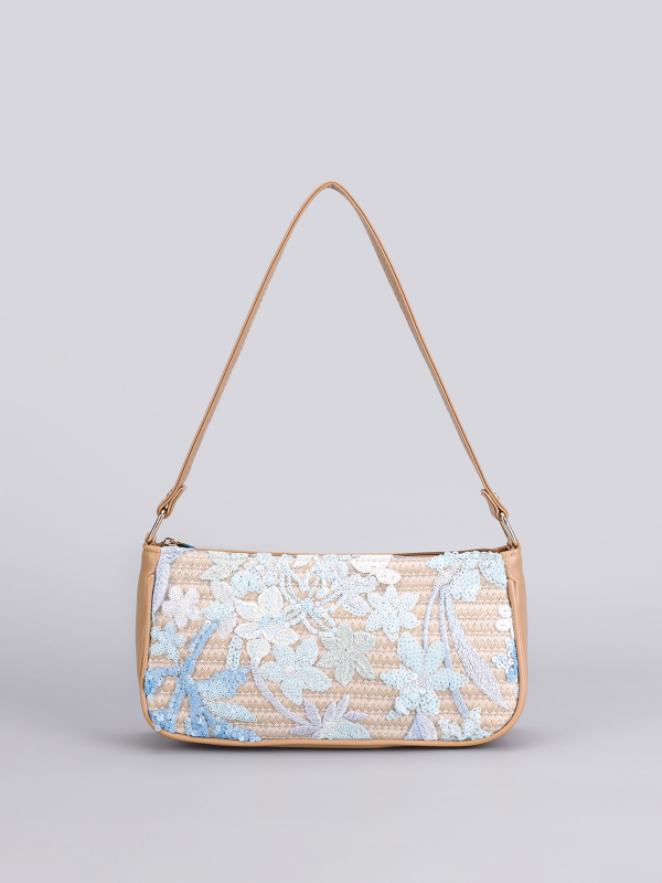 Torba za rameno sa šljokicama i vezom cvjetnog uzorka, mala kvadratna crossbody torba