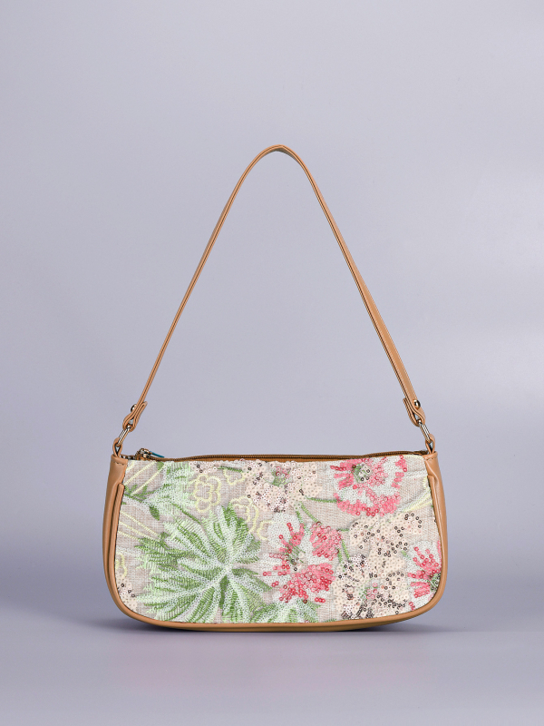 Torba za rameno sa šljokicama i vezom cvjetnog uzorka, mala kvadratna crossbody torba