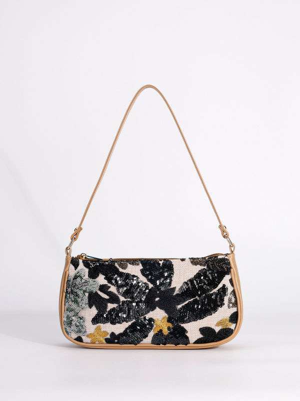 Torba za rameno sa šljokicama i vezom cvjetnog uzorka, mala kvadratna crossbody torba