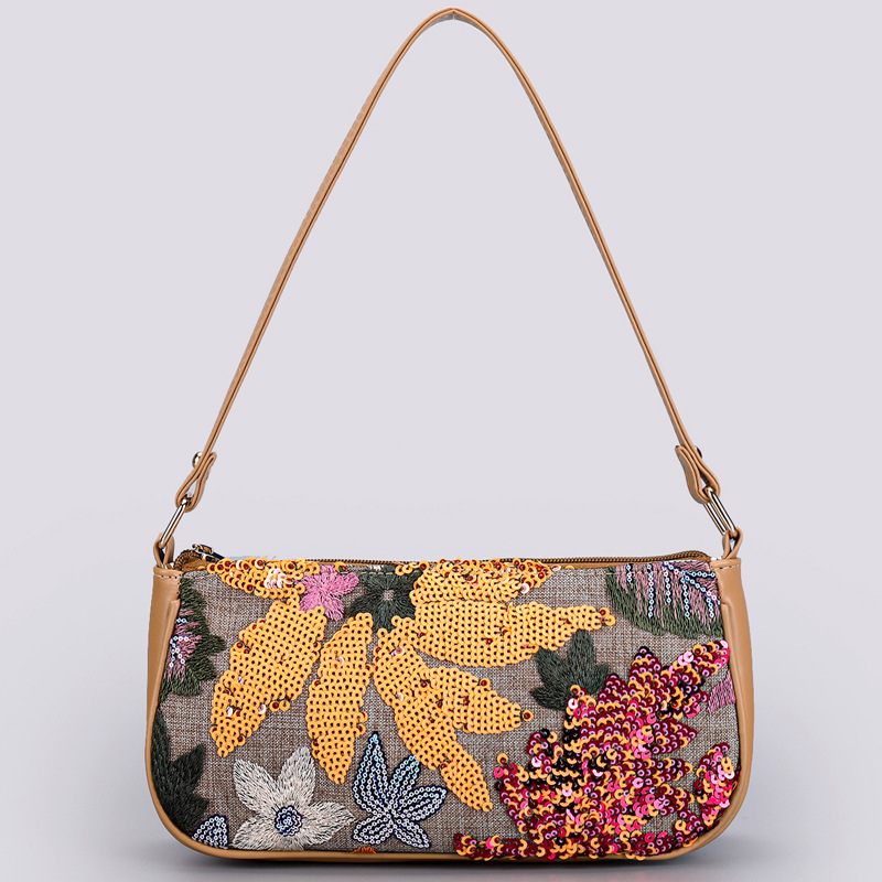 Torba za rameno sa šljokicama i vezom cvjetnog uzorka, mala kvadratna crossbody torba