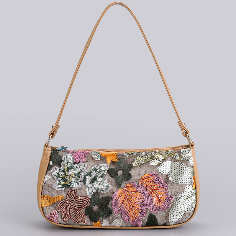 Torba za rameno sa šljokicama i vezom cvjetnog uzorka, mala kvadratna crossbody torba