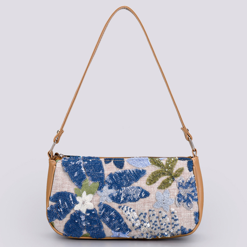 Torba za rameno sa šljokicama i vezom cvjetnog uzorka, mala kvadratna crossbody torba