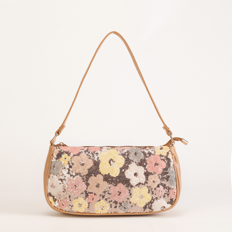 Torba za rameno sa šljokicama i vezom cvjetnog uzorka, mala kvadratna crossbody torba