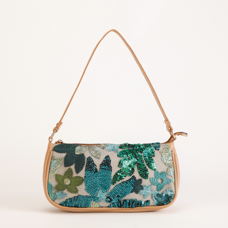 Torba za rameno sa šljokicama i vezom cvjetnog uzorka, mala kvadratna crossbody torba