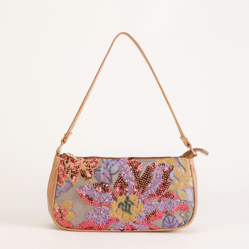 Torba za rameno sa šljokicama i vezom cvjetnog uzorka, mala kvadratna crossbody torba
