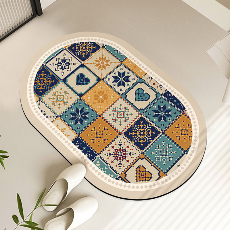 U‑oblik podloge za WC i umivaonik – protuklizna, upijajuća, s geometrijskim uzorkom, moderan stil