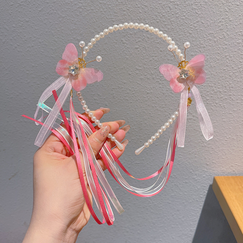 Bentiță pentru păr inspirată de Hanfu, cu perle și ciucuri, decor floral pentru păr, lucrat manual