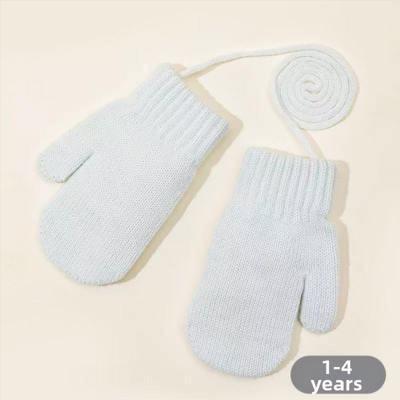 Cukrové farebné zimné detské rukavice, fleece podšité, hrubé pletené rukavice, s šnúrkou na krk