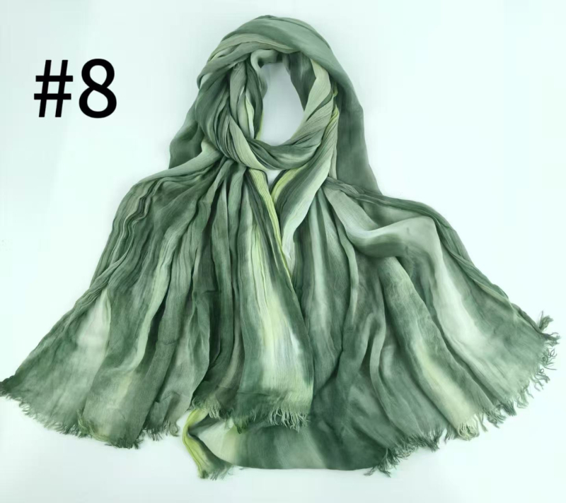 Šal za glavu s dugačkim gradijentom i naboranim prugastim uzorkom, mekan viskozni materijal, tie-dye, prozračan i svestran