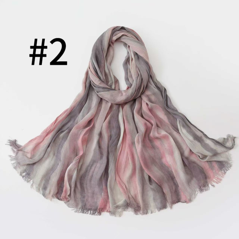Šal za glavu s dugačkim gradijentom i naboranim prugastim uzorkom, mekan viskozni materijal, tie-dye, prozračan i svestran