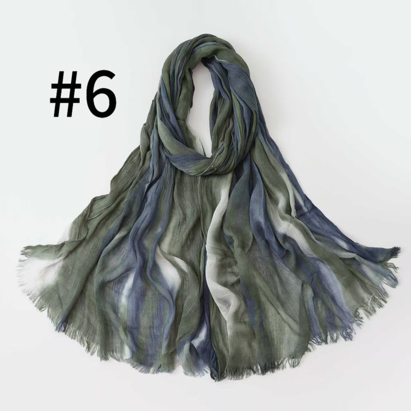 Šal za glavu s dugačkim gradijentom i naboranim prugastim uzorkom, mekan viskozni materijal, tie-dye, prozračan i svestran