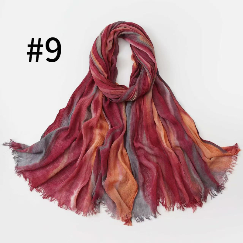 Šal za glavu s dugačkim gradijentom i naboranim prugastim uzorkom, mekan viskozni materijal, tie-dye, prozračan i svestran