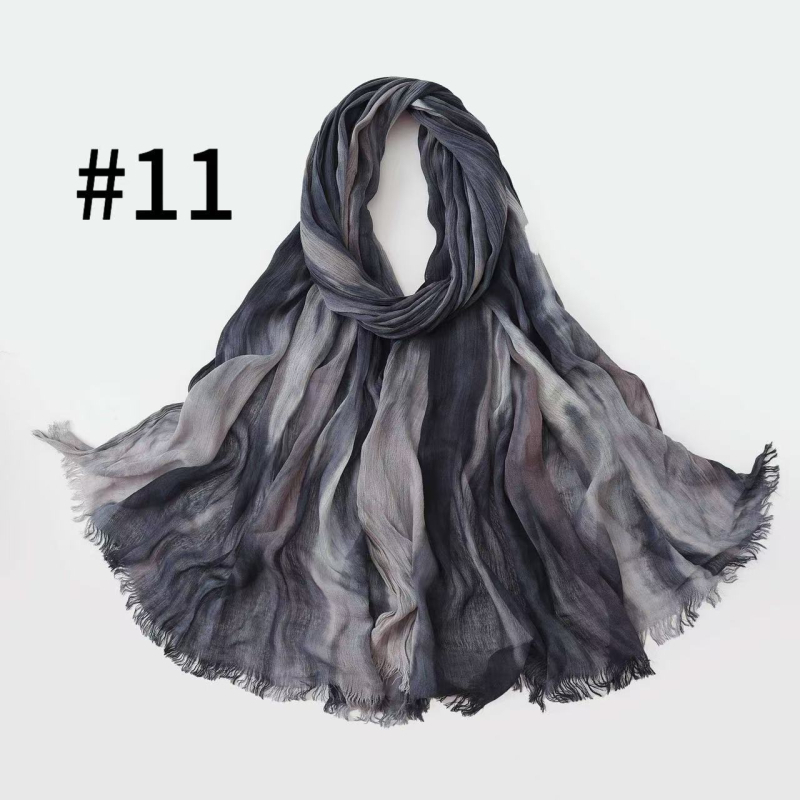 Šal za glavu s dugačkim gradijentom i naboranim prugastim uzorkom, mekan viskozni materijal, tie-dye, prozračan i svestran