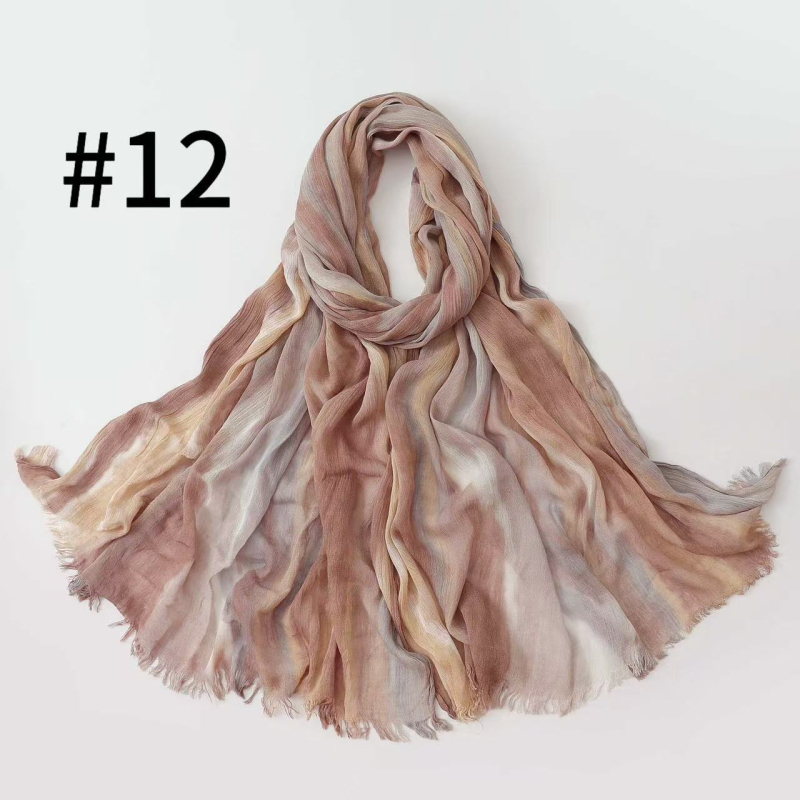 Šal za glavu s dugačkim gradijentom i naboranim prugastim uzorkom, mekan viskozni materijal, tie-dye, prozračan i svestran