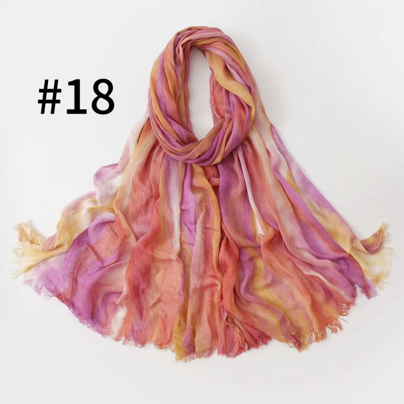 Šal za glavu s dugačkim gradijentom i naboranim prugastim uzorkom, mekan viskozni materijal, tie-dye, prozračan i svestran