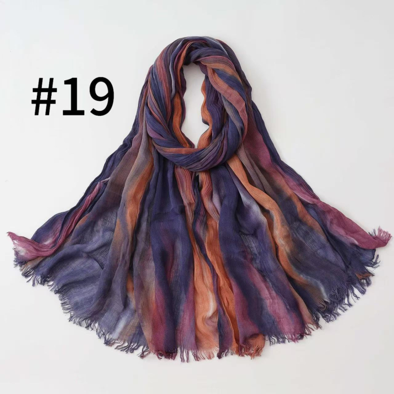 Šal za glavu s dugačkim gradijentom i naboranim prugastim uzorkom, mekan viskozni materijal, tie-dye, prozračan i svestran