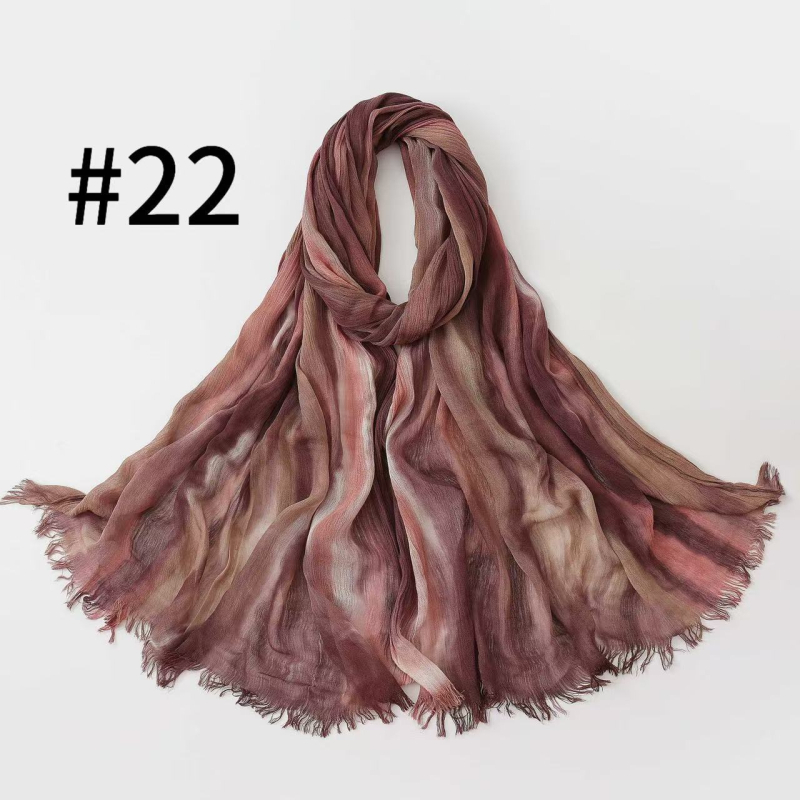 Šal za glavu s dugačkim gradijentom i naboranim prugastim uzorkom, mekan viskozni materijal, tie-dye, prozračan i svestran