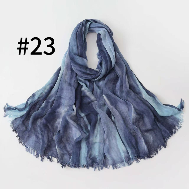 Šal za glavu s dugačkim gradijentom i naboranim prugastim uzorkom, mekan viskozni materijal, tie-dye, prozračan i svestran