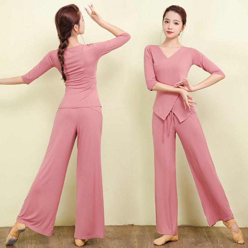 Женски комплект за танцова практика: класически и модерен танц, топ от модал, тънък силует