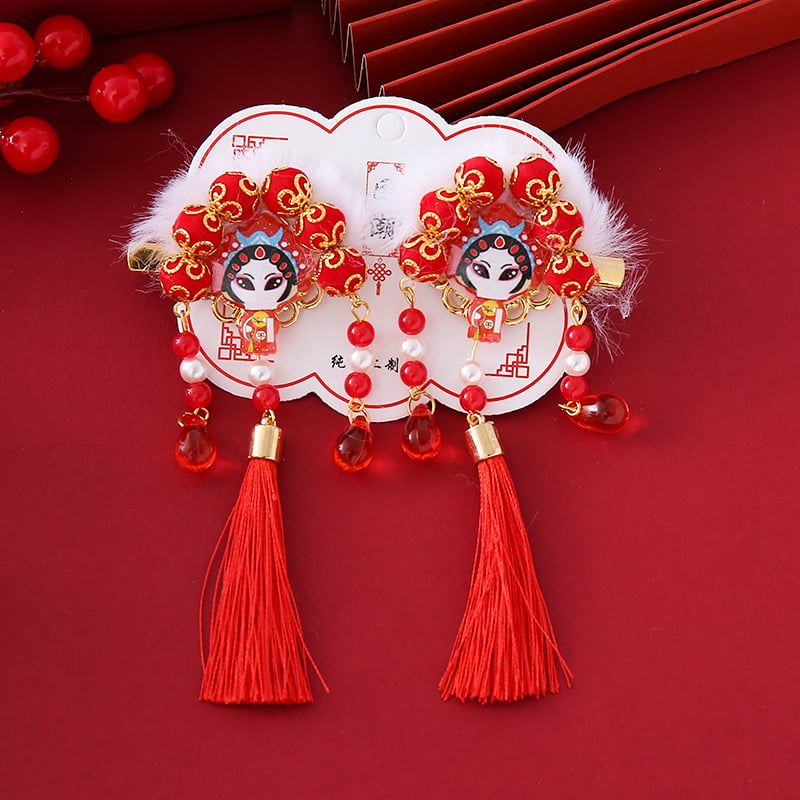 Újévi retro Hanfu hajcsat gyerekeknek – masni és bojt kínai stílusban