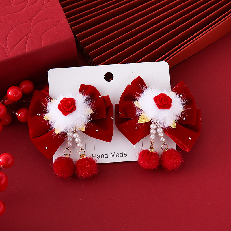 Újévi retro Hanfu hajcsat gyerekeknek – masni és bojt kínai stílusban