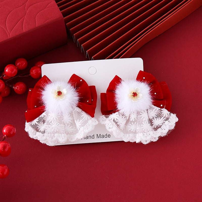 Újévi retro Hanfu hajcsat gyerekeknek – masni és bojt kínai stílusban