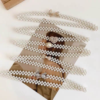 Ženski elastični pojas s perlama u retro minimalističkom stilu — dekorativni dodatak za haljine, naglašavanje struka, lagani luksuz, tanak pojas