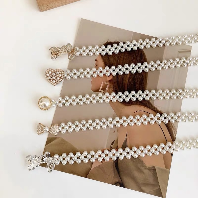 Ženski elastični pojas s perlama u retro minimalističkom stilu — dekorativni dodatak za haljine, naglašavanje struka, lagani luksuz, tanak pojas