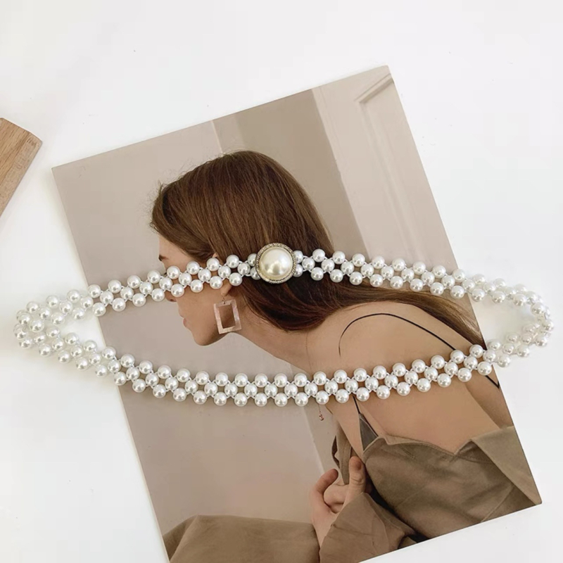 Ženski elastični pojas s perlama u retro minimalističkom stilu — dekorativni dodatak za haljine, naglašavanje struka, lagani luksuz, tanak pojas