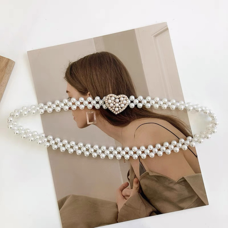 Ženski elastični pojas s perlama u retro minimalističkom stilu — dekorativni dodatak za haljine, naglašavanje struka, lagani luksuz, tanak pojas
